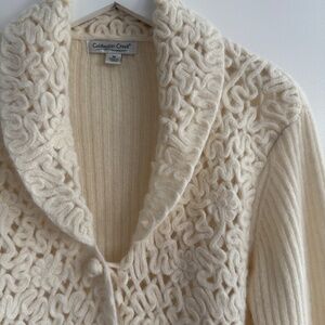 VTG Coldwater Creek Wool Angora Knit Cardigan Sweater M Shawl Collar Chunky